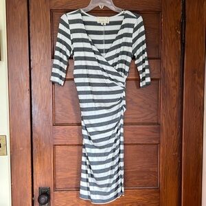 Artelier Nicole Miller Striped Half Sleeve V-neck Stretchy Dress